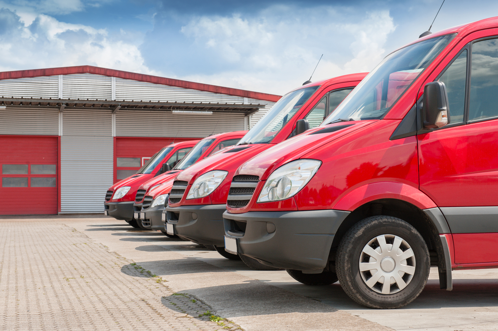 Row of Red Delivery Vans