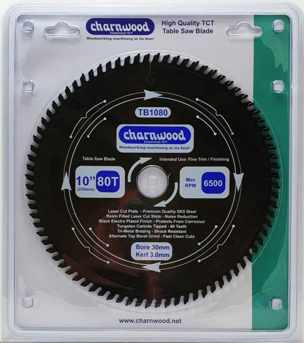 Charnwood TB1080 TCT Saw Blade 250mm x 30mm x 80T x 3.0k - Image 4