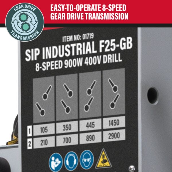 SIP 01719 F25-GB 8-Speed 900w Heavy Duty Floor Pillar Drill 3-phase - Image 4