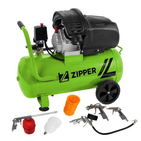 Zipper ZI-COM50-2V510E Compressor 50Ltr Twin Tank 10 Bar plus Air Tool Set 230volt